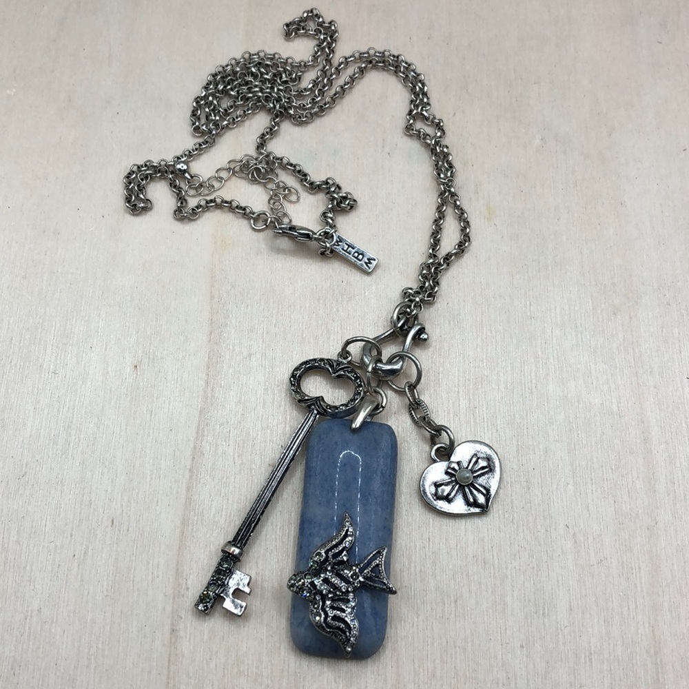 WHBM Blue Aventurine Bird Key Heart Charm Necklace Pendant.